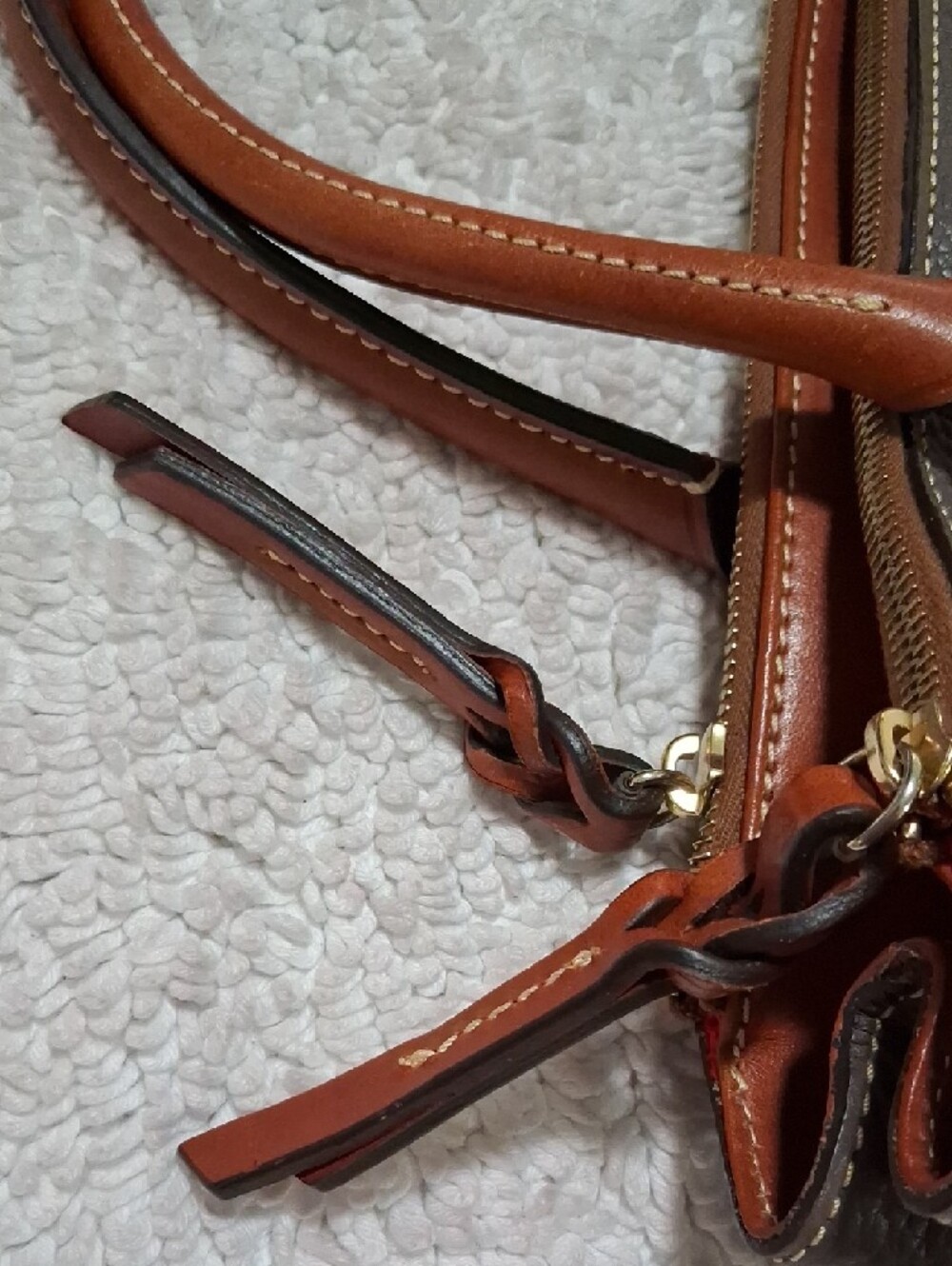 Dooney & Bourke Brown Pebble Leather Tote with Tan Trim - Picture 11 of 15